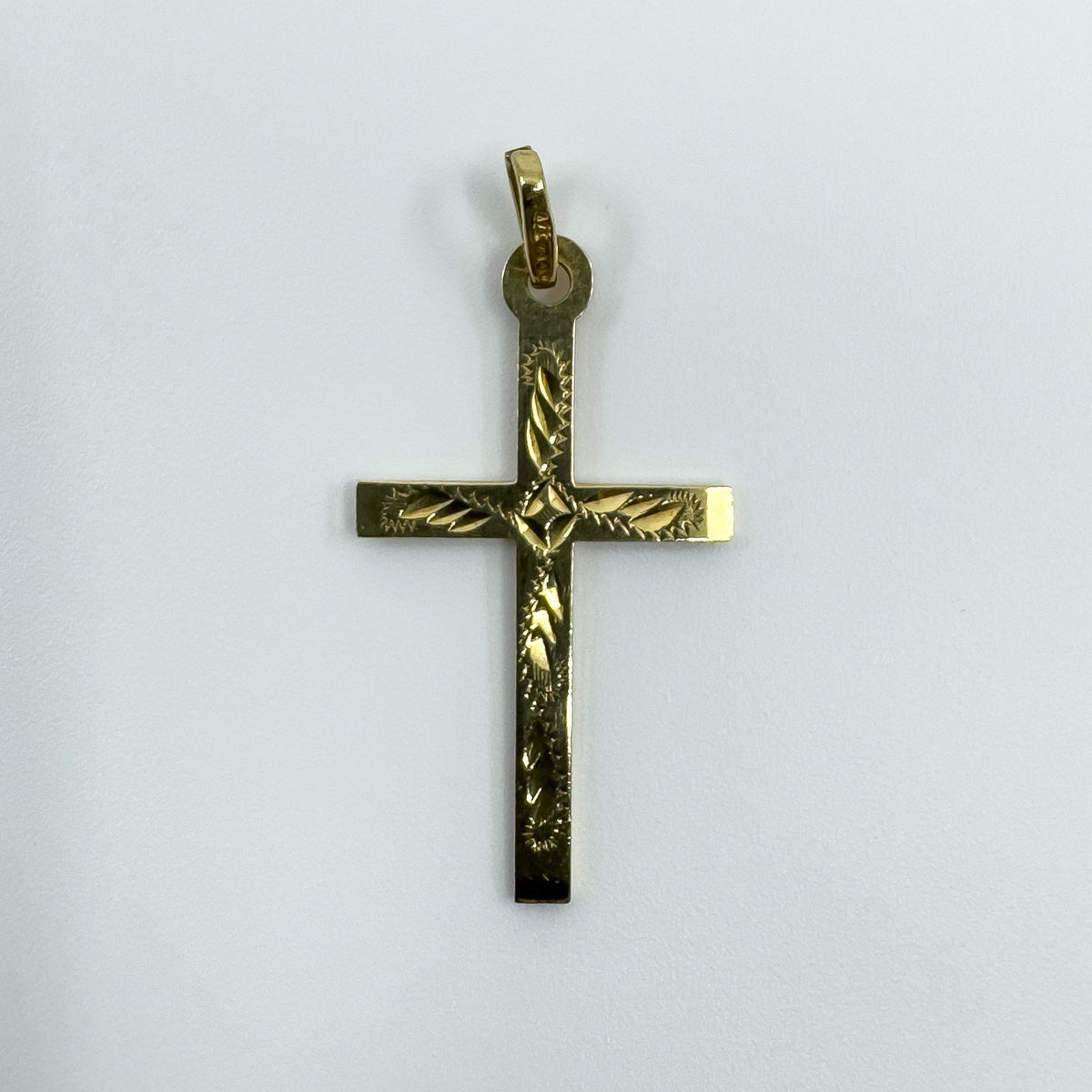 Vintage 9ct Gold Engarved Christian Cross Pendant / Charm 375 Reversible (1994)