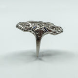 Antique / Art Deco Platinum Diamond & Sapphire Trilogy Navette Ring Size M