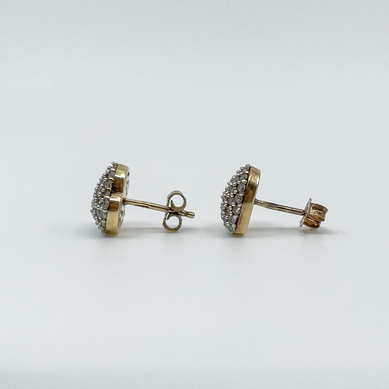 Vintage 9ct Pave Diamond Puffy Heart Stud Earrings 375