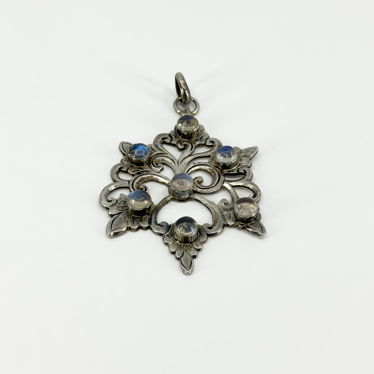 Large Ornate Vintage Sterling Silver Moonstone Pendant 925