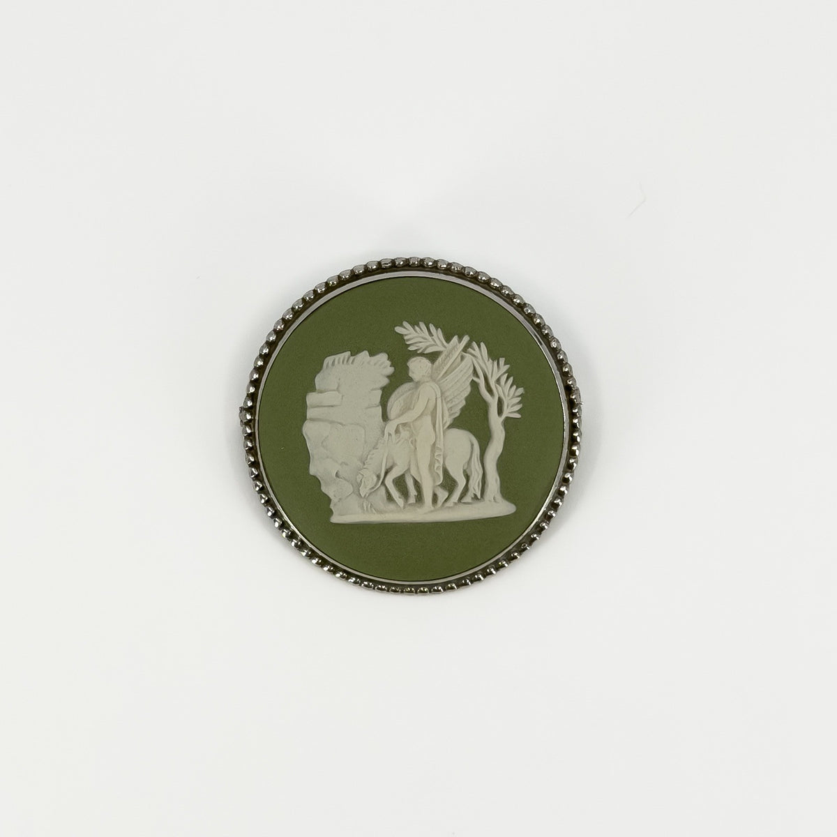 Vintage Sterling Silver Wedgewood Green Jasper Ware Cameo Brooch 925