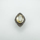 12ct Citrine & Diamond Navette Cocktail Ring in Sterling Silver 925 Size M - N