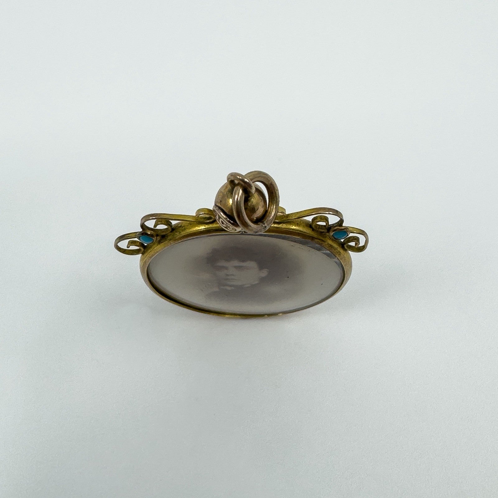 Antique 9ct Gold Turquoise Double Sided Glass Locket 375