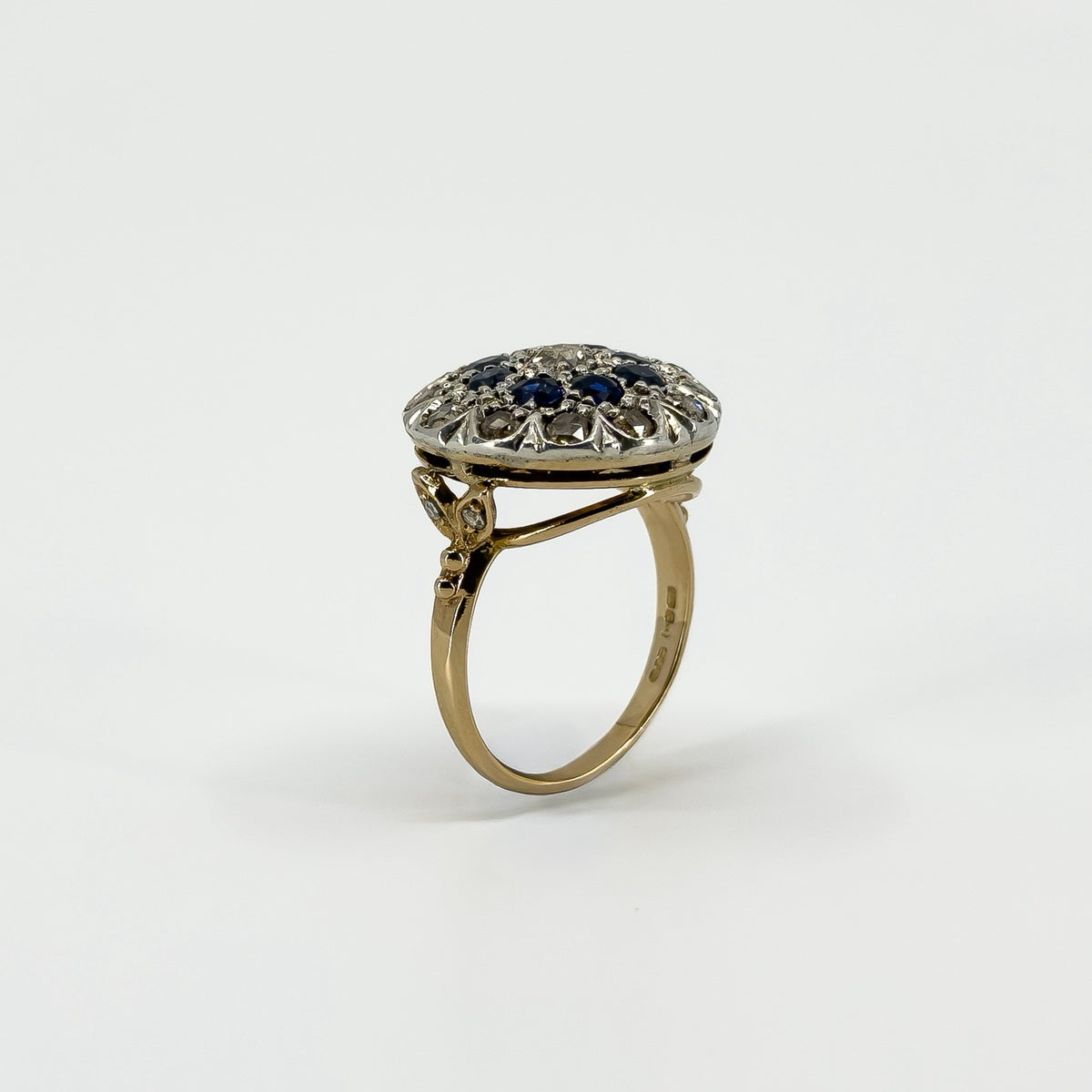Antique Edwardian 14ct Gold Rose Cut Diamond & Sapphire Bombe Ring 585 Size O P