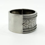 Wide Antique 1883 Victorian Sterling Silver Engraved lvy Leaf Bangle 925