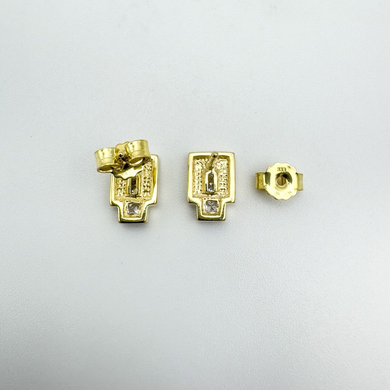 8ct Gold Square CZ Stud Drop Earrings
