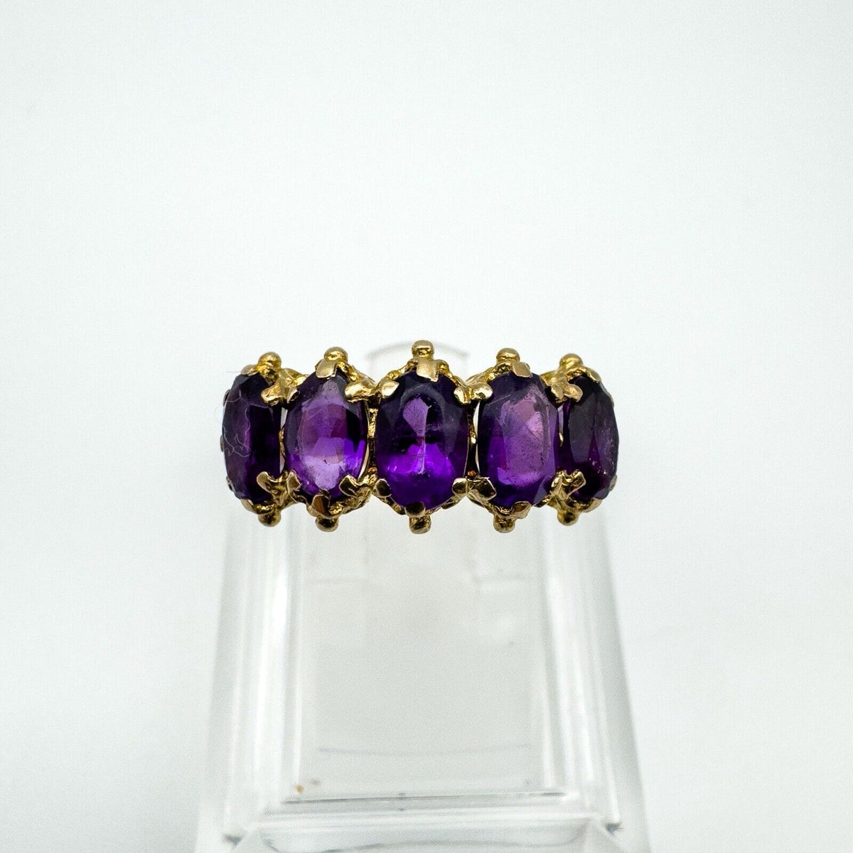 Vintage 9ct Gold 0.50ct Amethyst Half Hoop Band Ring Size L - M 3.7g 1972