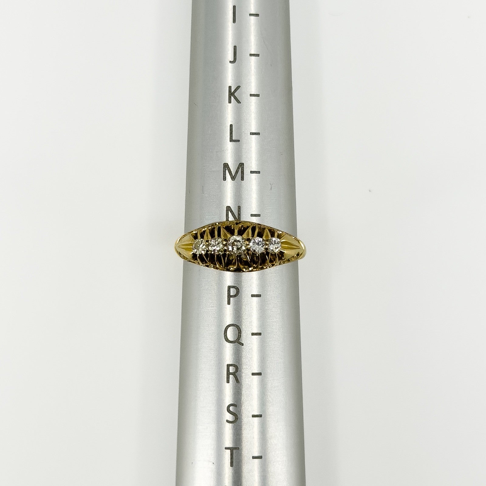 Antique 18ct Gold 0.32ct Diamond Boat Ring 750 Size N (Birm 1914)