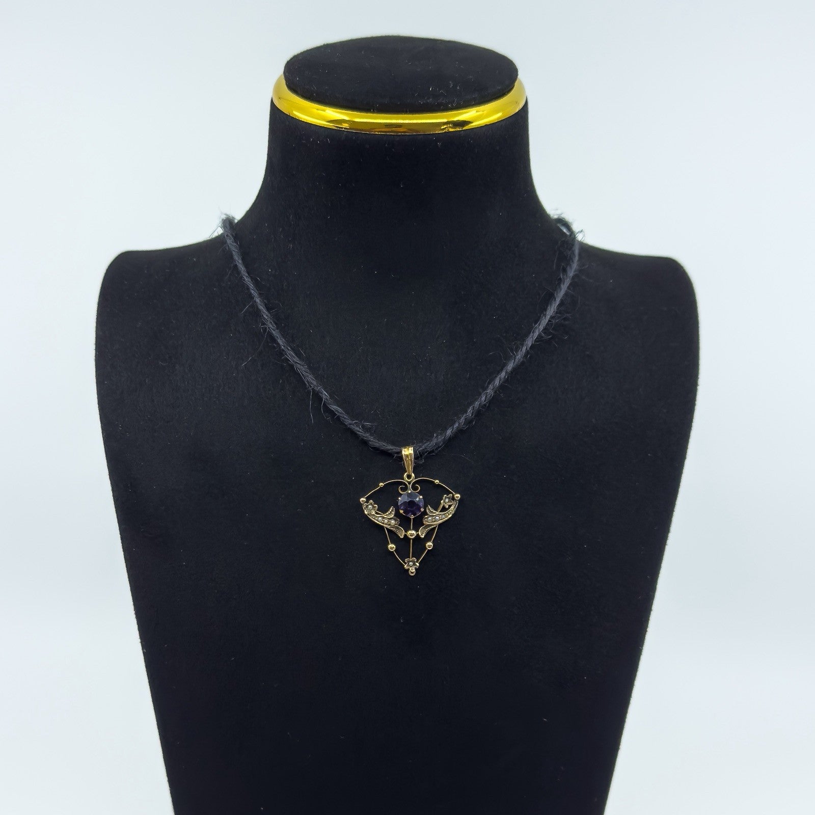 Vintage 9ct Gold 1ct Purple Amethyst & Pearl Lavalier Pendant Art Nouveau 375