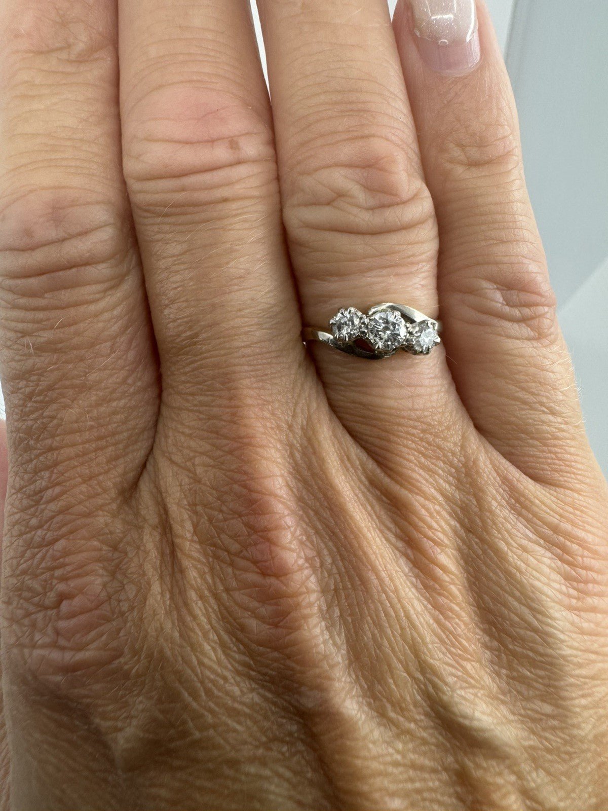 Vintage 18ct Gold & Platinum 0.45ct Diamond Trilogy Ring 750 Size K