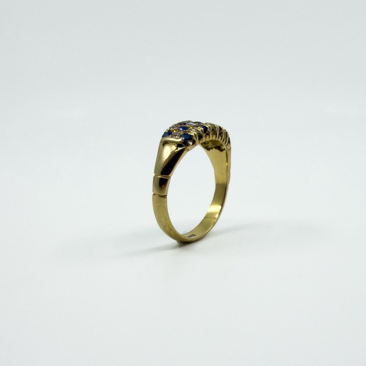 Antique Art Deco 18ct Gold Sapphire & Old Cut Diamond Half Hoop Ring 750 Size P