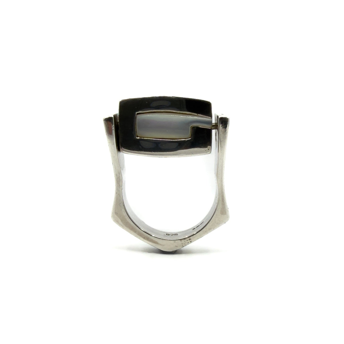 Chunky Sterling Silver Reversible Black Onyx & MOP Guess Ring Size L - M 925