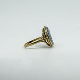 Vintage 9ct Gold Blue Agate Carved Cameo Ring Size Q 1/2