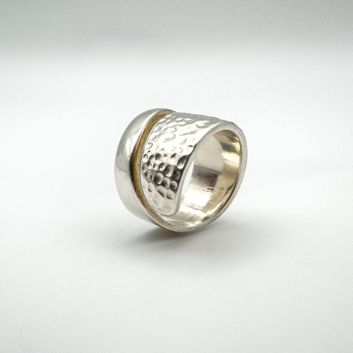 Modernist Snake Ring / Half Hammered Crossover Band in Sterling Silver Size L