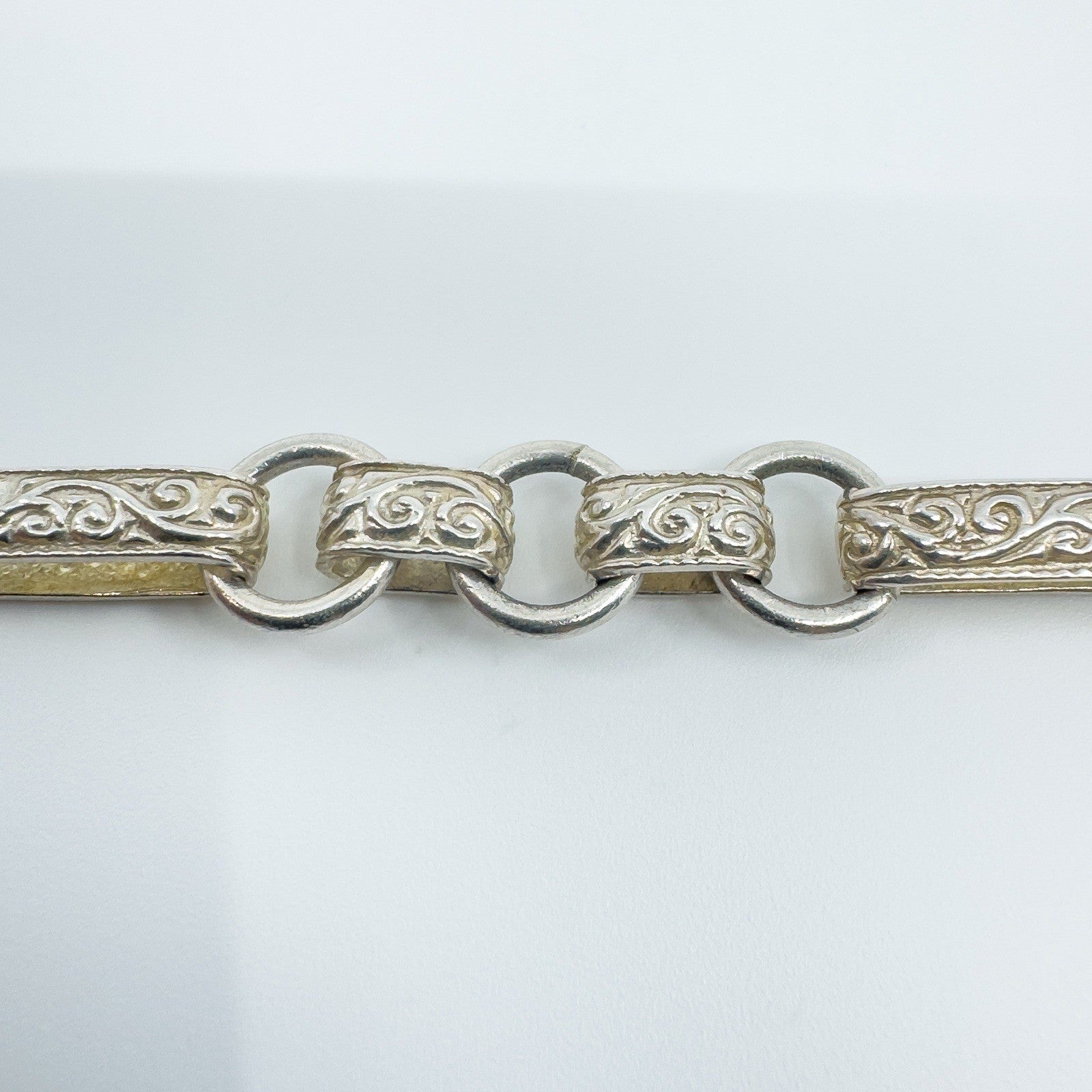 Vintage Sterling Silver Fancy Link Engraved T-Bar & Dog Clip 8” Bracelet 925 23g