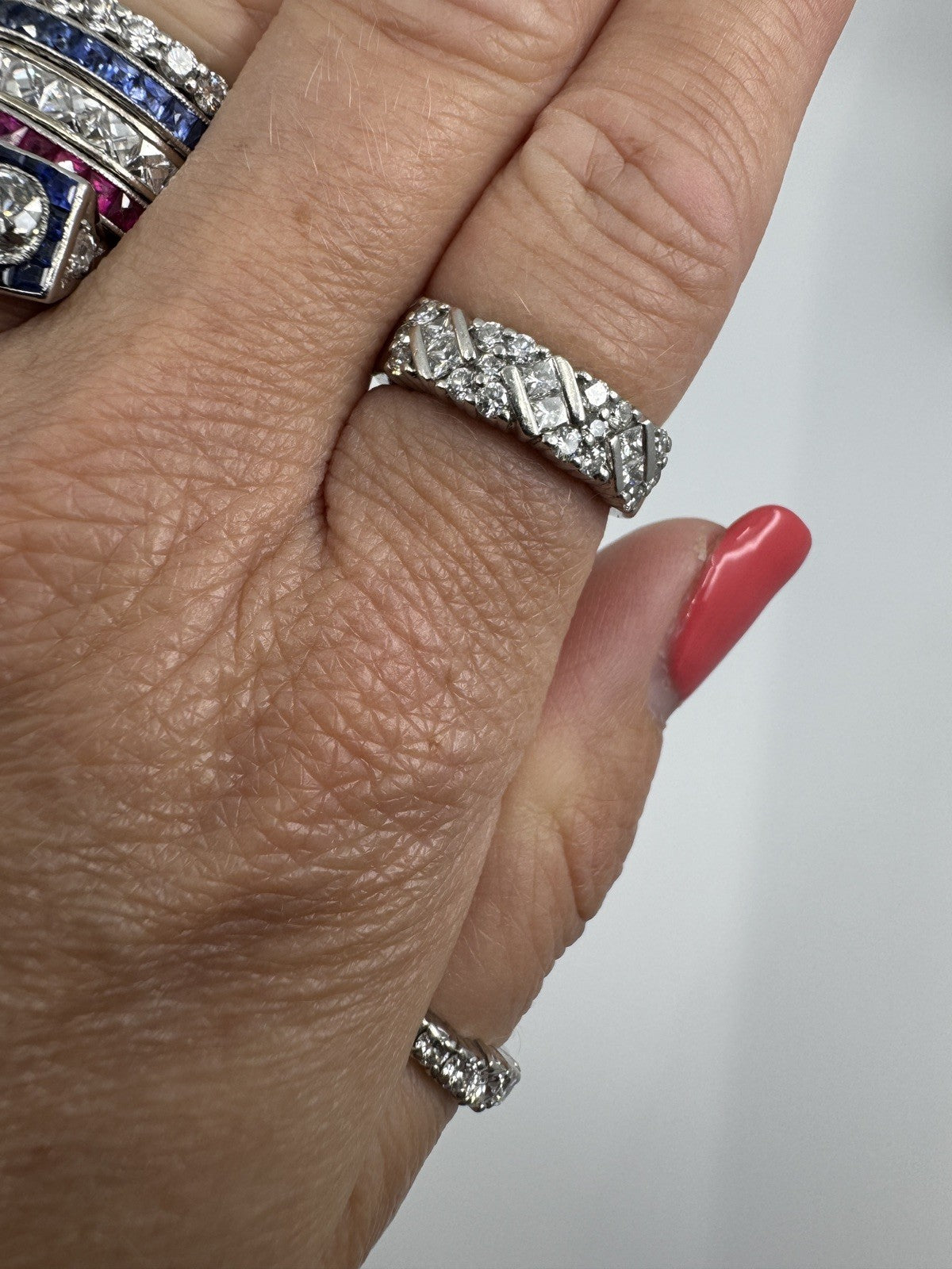 Wide Chunky Platinum Diamond Band / Ring 950 Size L - M