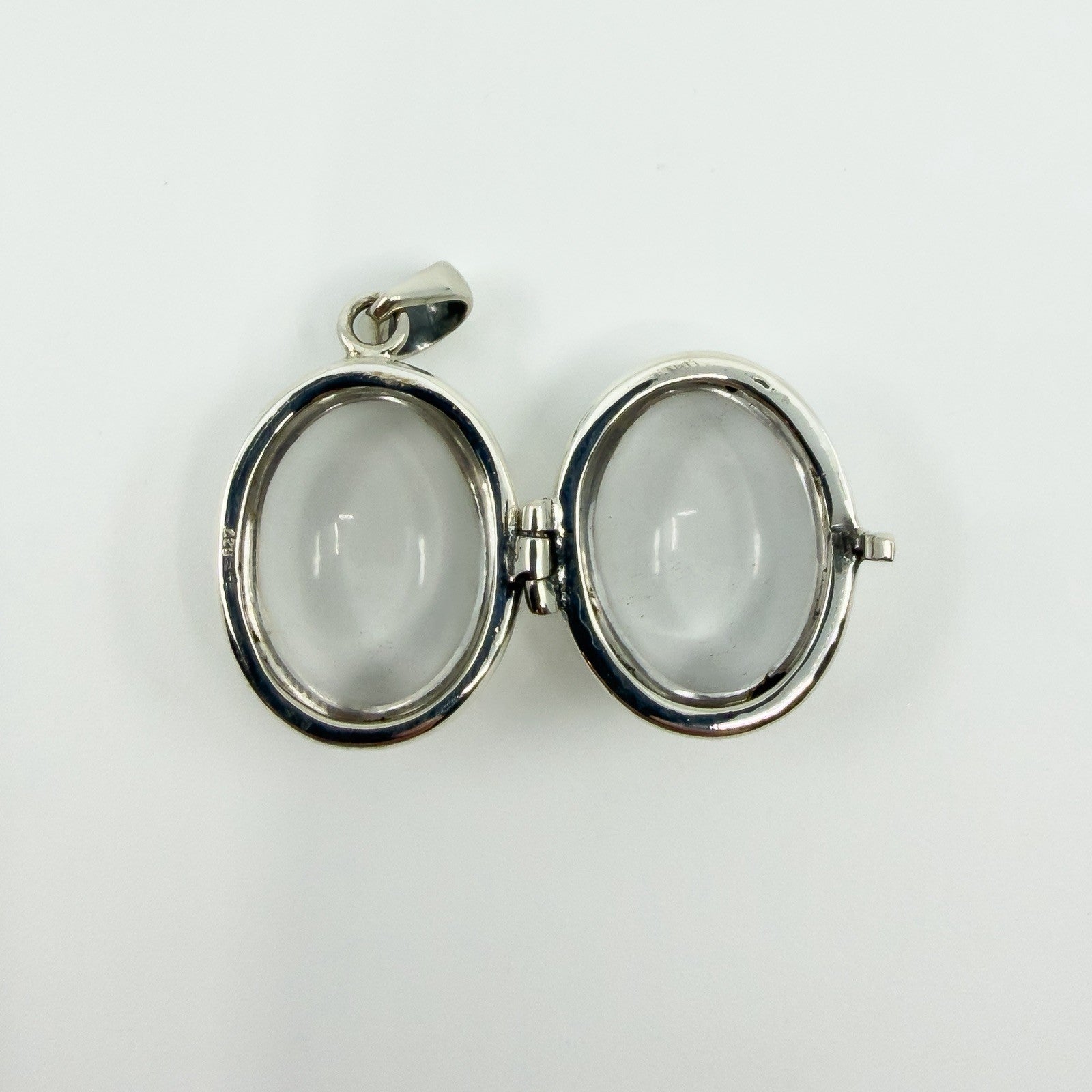 Large Chunky Sterling Silver Oval Double Sided Glass Orb Photo Locket 925