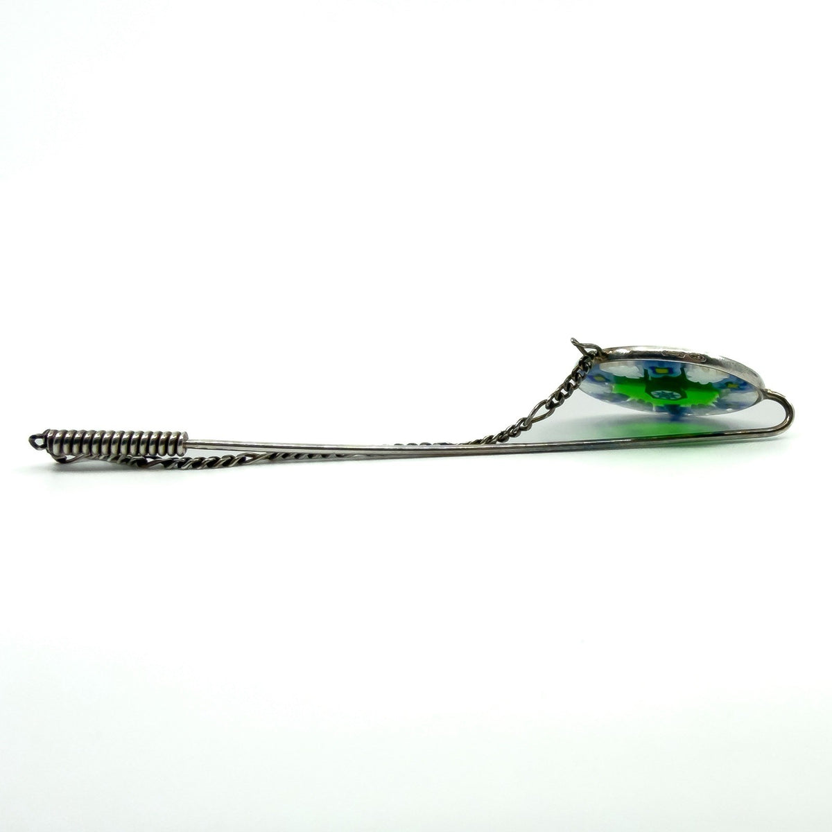 Vintage Sterling Silver Floral Murano Glass Millefiori Brooch / Stick Pin 925