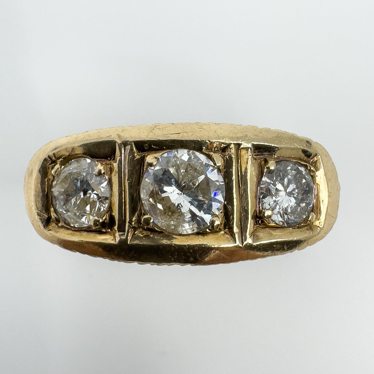 Chunky Vintage 9ct Gold 1.30ct Starburst Diamond Trilogy Ring Gypsy Band Size U