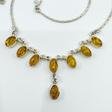 Vintage Sterling Silver Baltic Amber Fringed Drop 19” Necklace 925