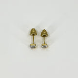 Small Chunky 14ct Gold Tiny Diamond Solitaire Square Stud Earrings 585