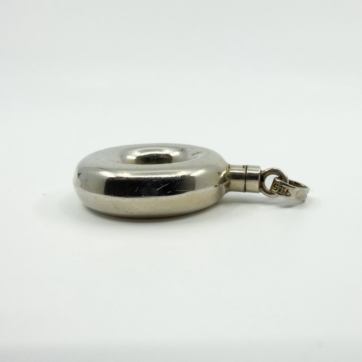 Unusual Chunky Vintage Sterling Silver Round Perfume / Poison Bottle Pendant 925