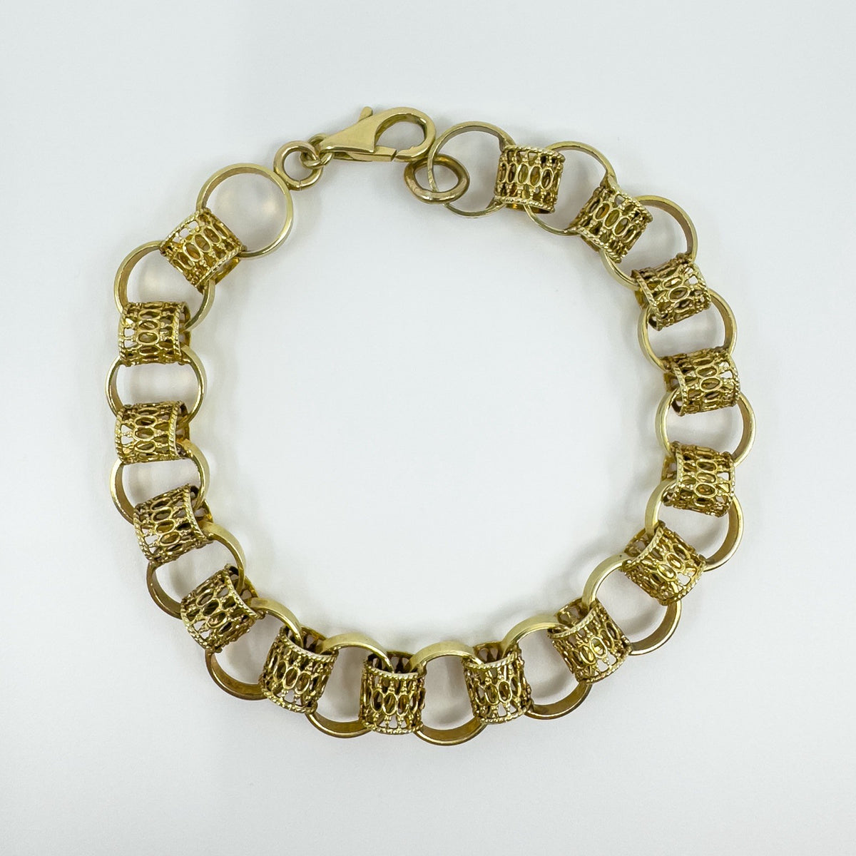 Vintage 9ct Gold Chunky Fancy Links 8” Bracelet 375 (London 1974) 14g