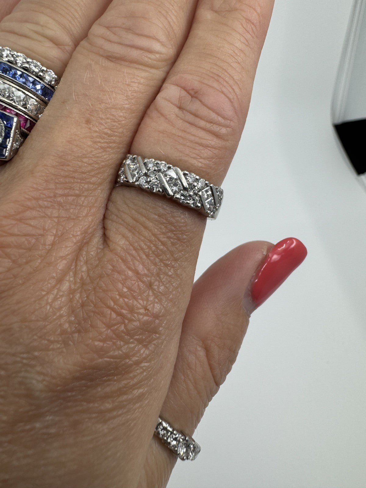 Wide Chunky Platinum Diamond Band / Ring 950 Size L - M