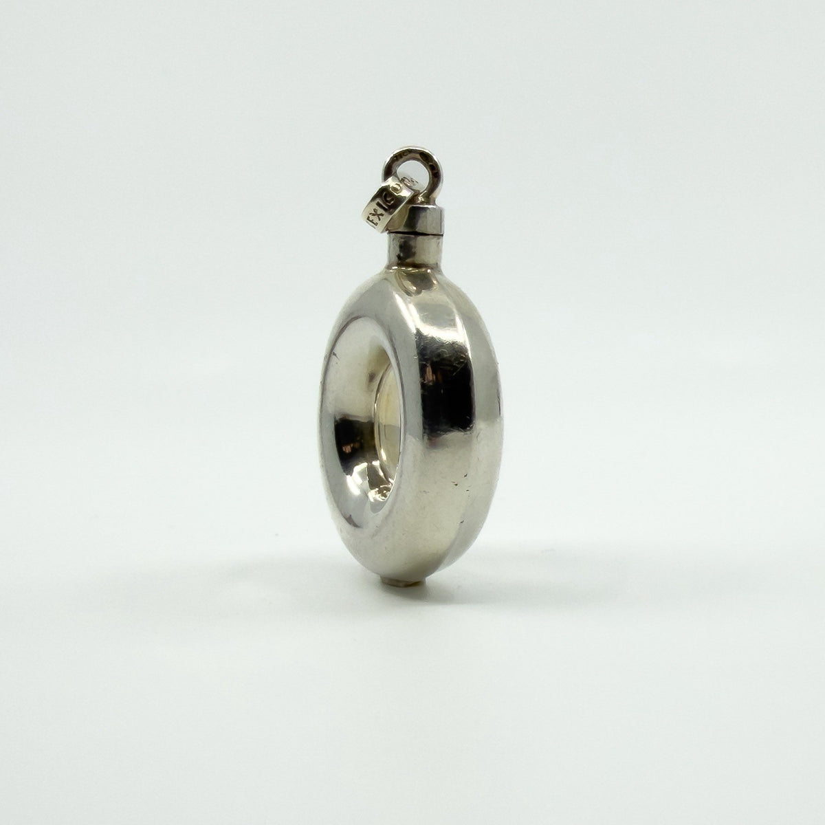 Unusual Chunky Vintage Sterling Silver Round Perfume / Poison Bottle Pendant 925