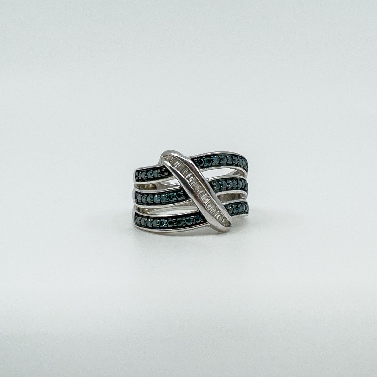 Sterling Silver Blue & White Diamond Eternity Band Ring Size L