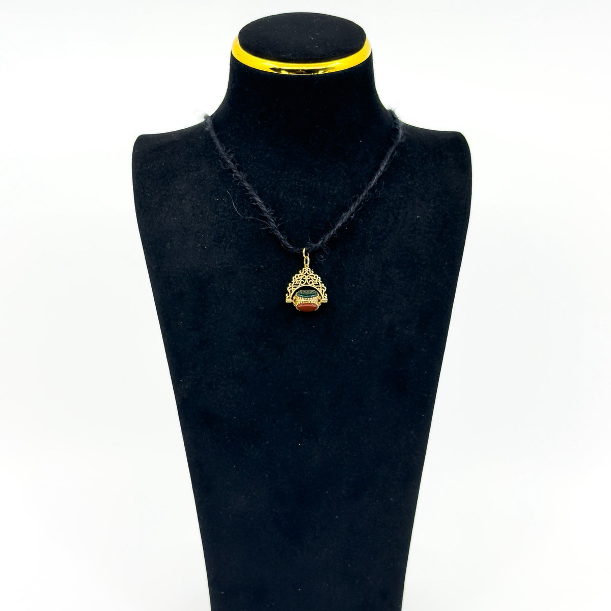 Vintage 9ct Gold Spinning Bloodstone Black Onyx & Carnelian Fob Pendant 375