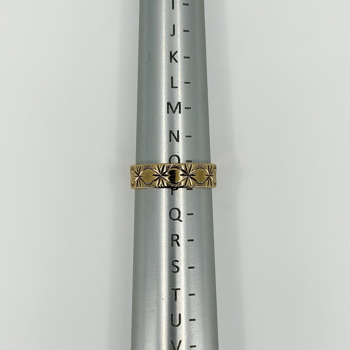 Vintage 9ct Gold Celestial Starry Engraved Full Band Ring 375 Size O (1977)