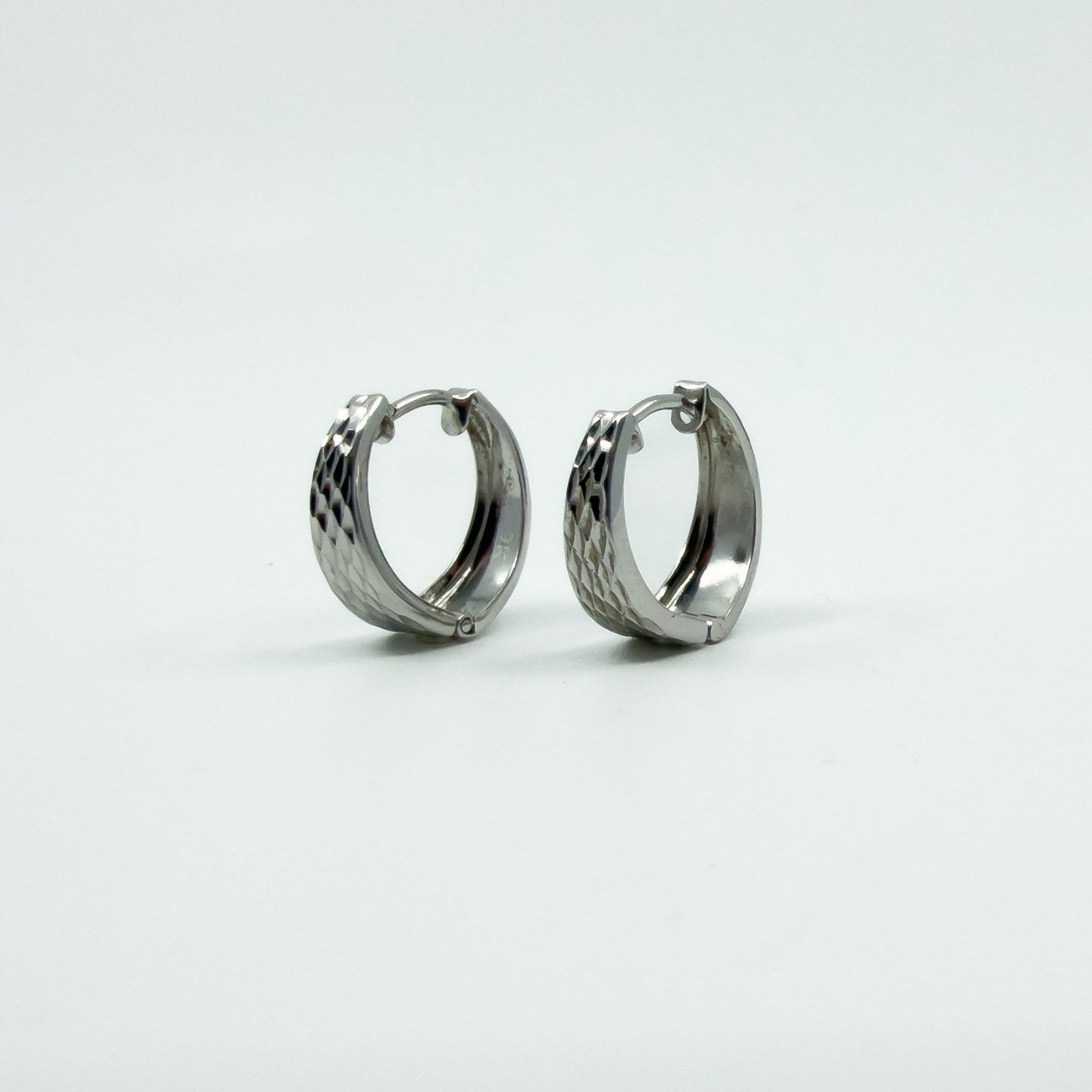 9ct White Gold Small Diamond Cut Huggie Hoop Earrings 375