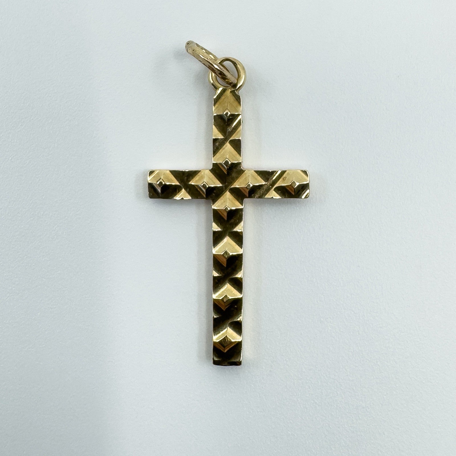 Vintage 9ct Gold Diamond Cut Christian Cross Pendant / Charm 375 Reversible 3d