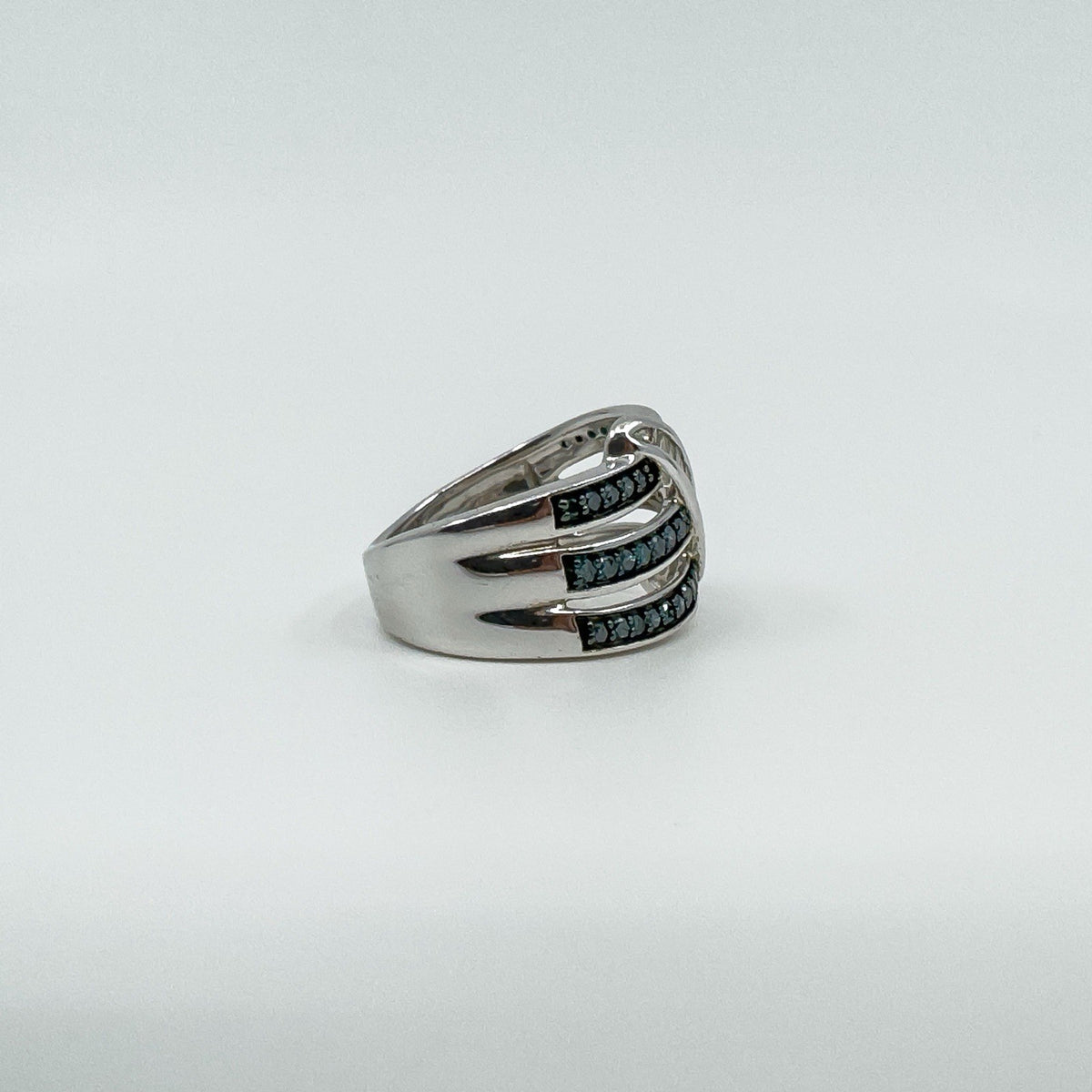 Sterling Silver Blue & White Diamond Eternity Band Ring Size L