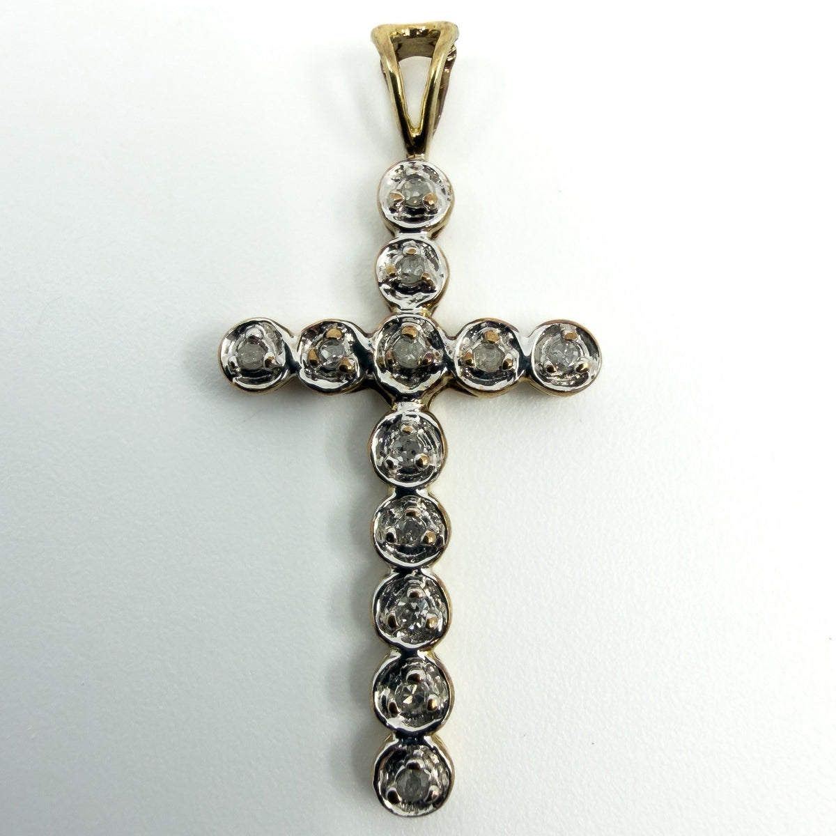 9ct White & Yellow Gold Diamond Christian Cross Pendant 375
