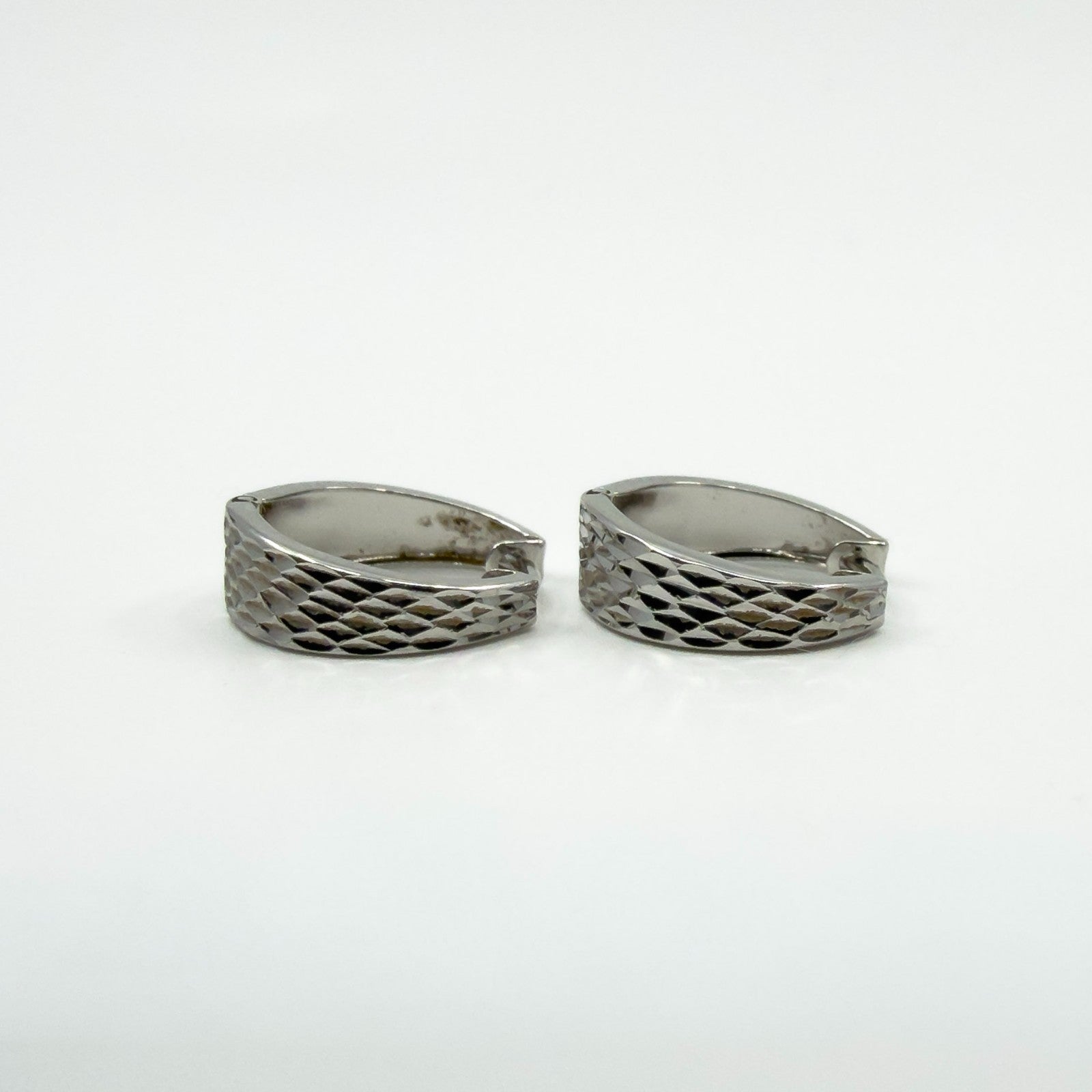 9ct White Gold Small Diamond Cut Huggie Hoop Earrings 375