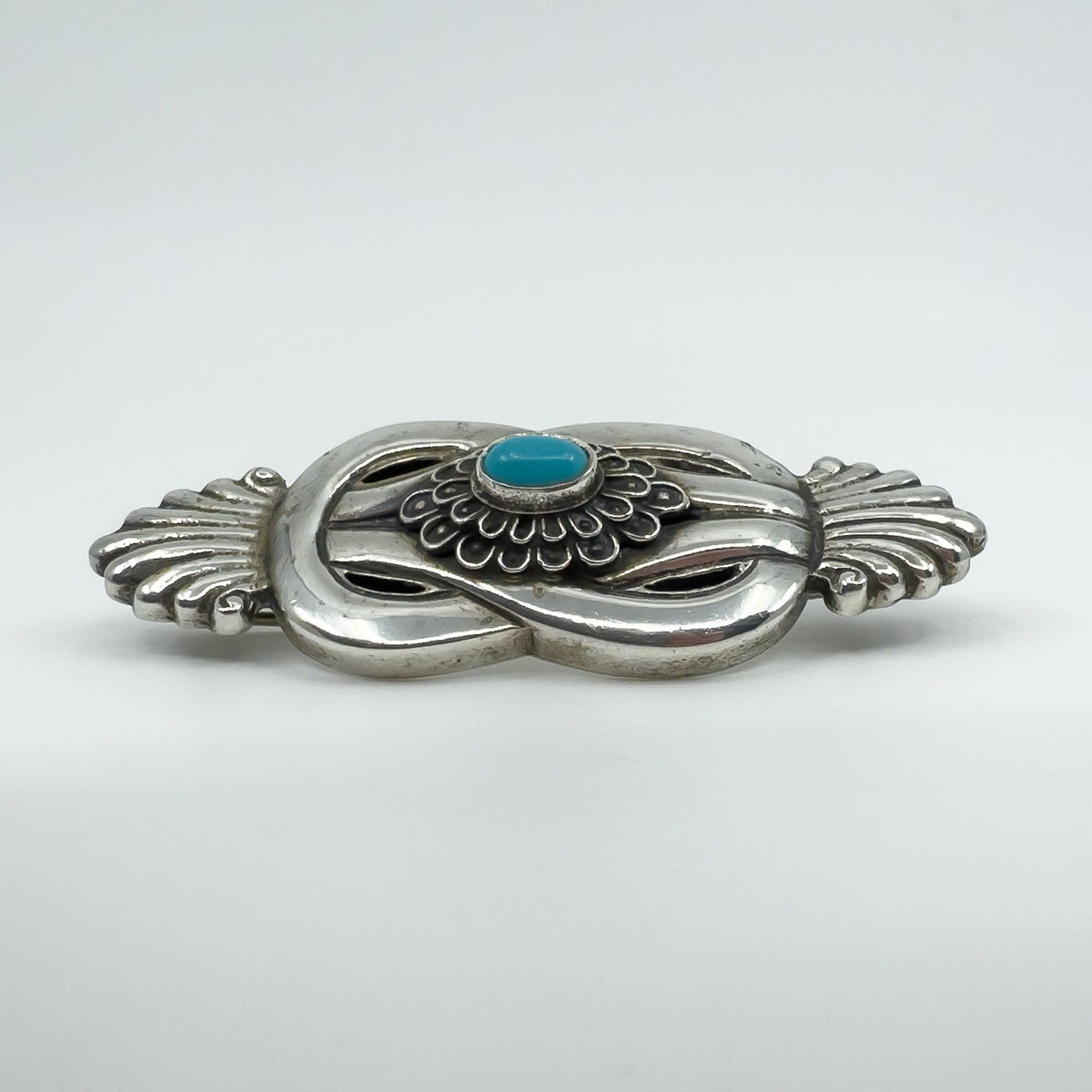 Large Chunky Vintage Sterling Silver Turquoise Brooch 925 Heavy 16g