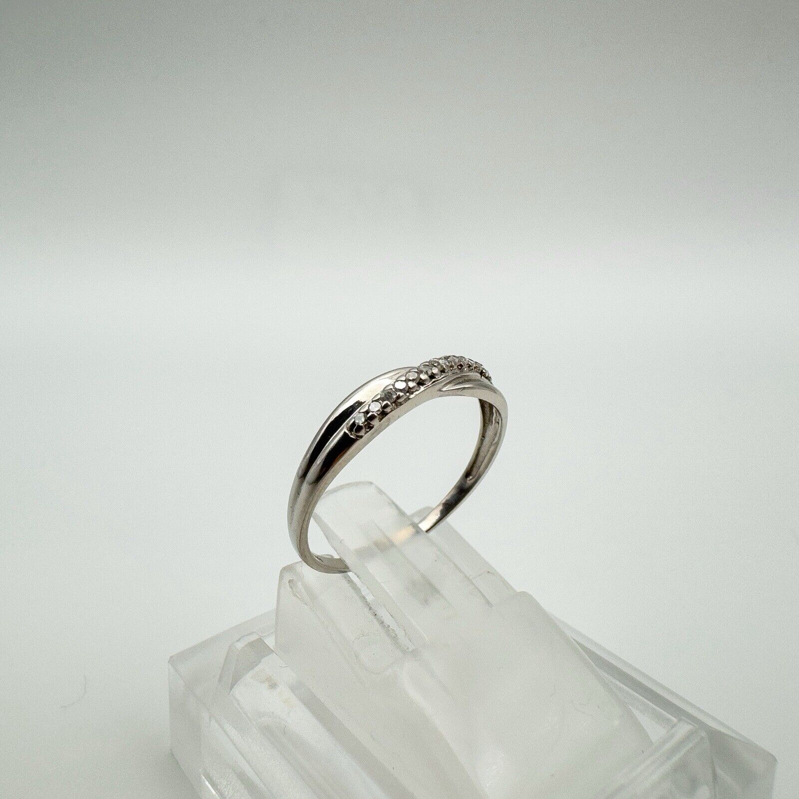9ct White Gold Diamond Crossover Wedding Eternity Stacking Ring L - M (Replated)