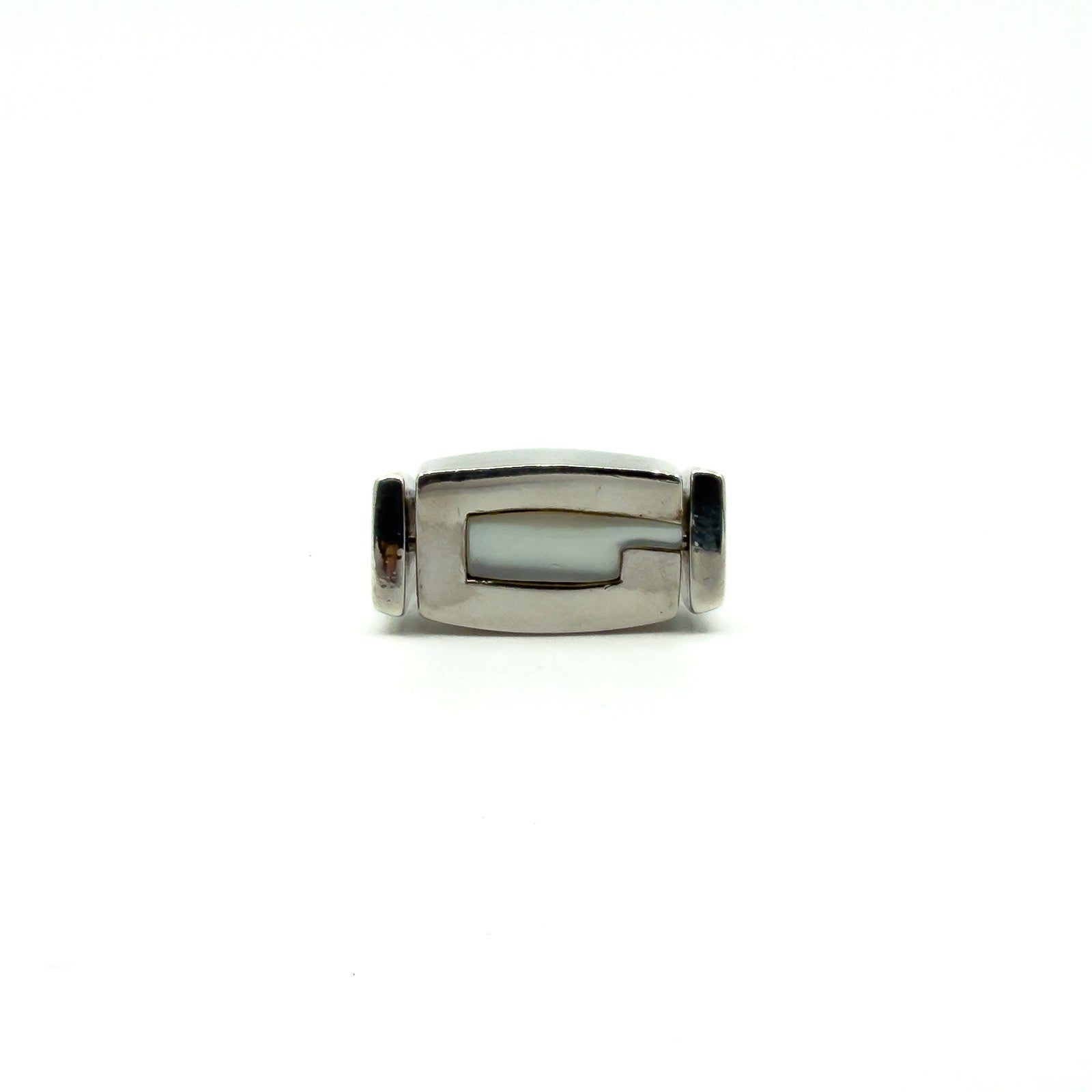 Chunky Sterling Silver Reversible Black Onyx & MOP Guess Ring Size L - M 925