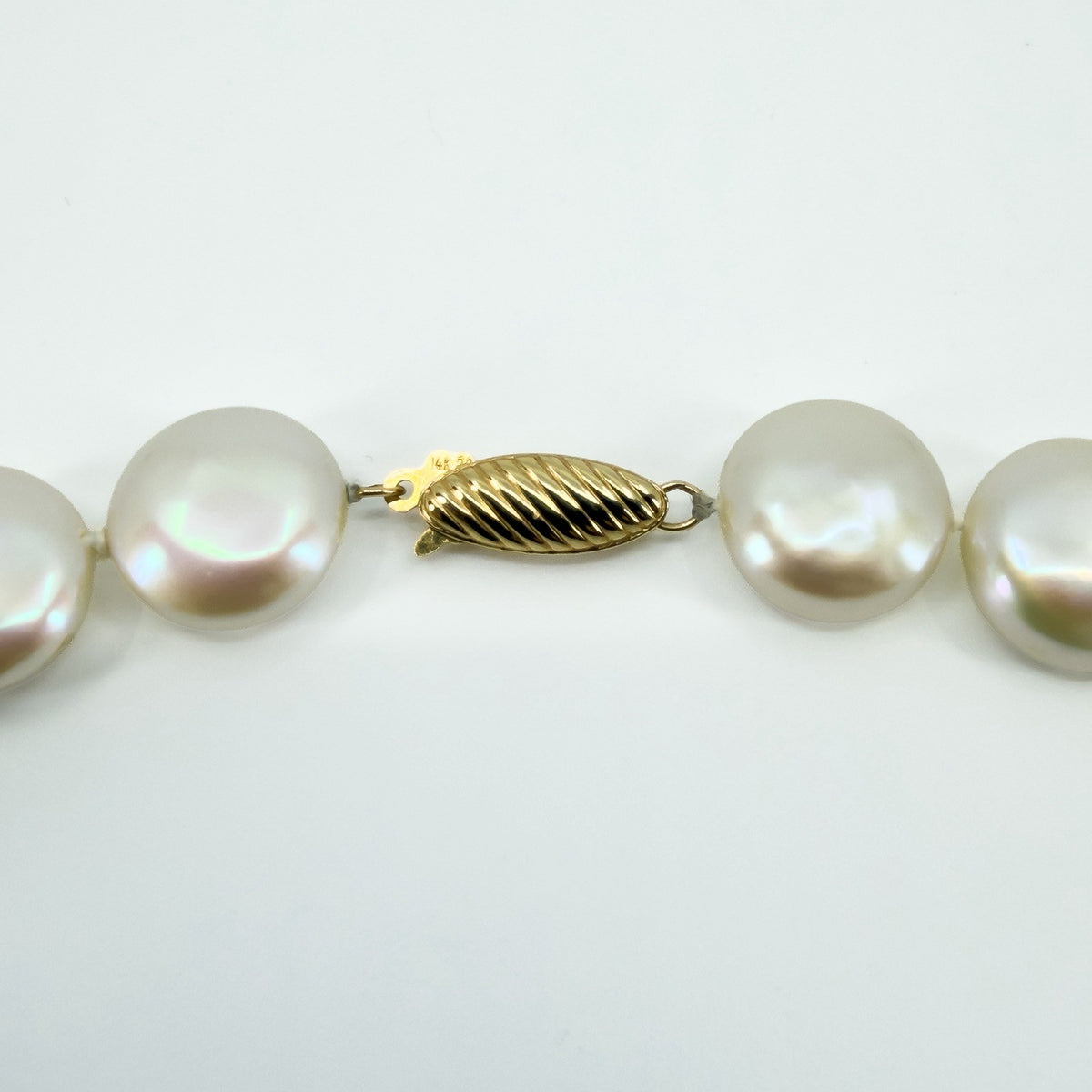 14ct Gold Cultured Freshwater Button / Disk Pearl 18” Necklace 585