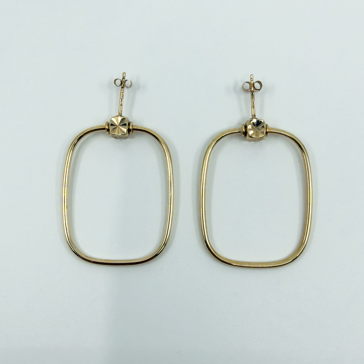 Unusual Large Rectangular 9ct Gold Hoop Earrings 375