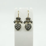 Silver Gilt Diamond & Pearl Puffy Heart Drop Bow Earrings 925