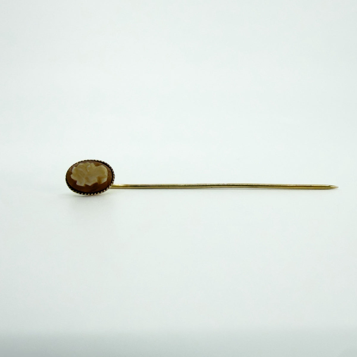 Vintage 9ct Cameo Shell Left Facing Stick Pin 375 (London 1980)