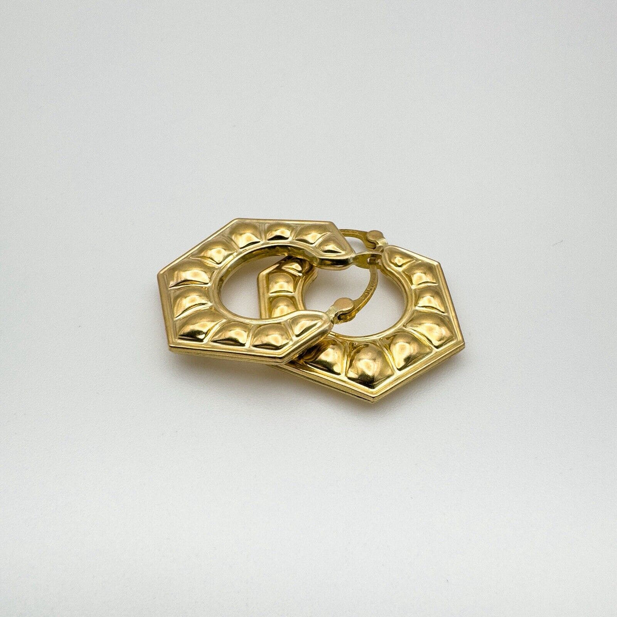 New & Unworn 9ct Gold Vintage Creole Hexagonal Chunky Hoop Earrings