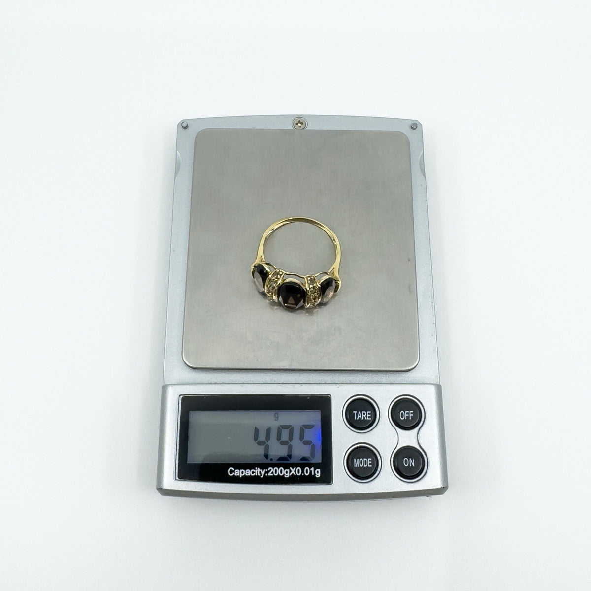 Huge Vintage 9ct Gold Chunky Smokey Quartz Trilogy Size T - U