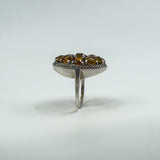 Huge Chunky Sterling Silver 4.50ct Citrine & Marcasite Cocktail Ring Size O - P