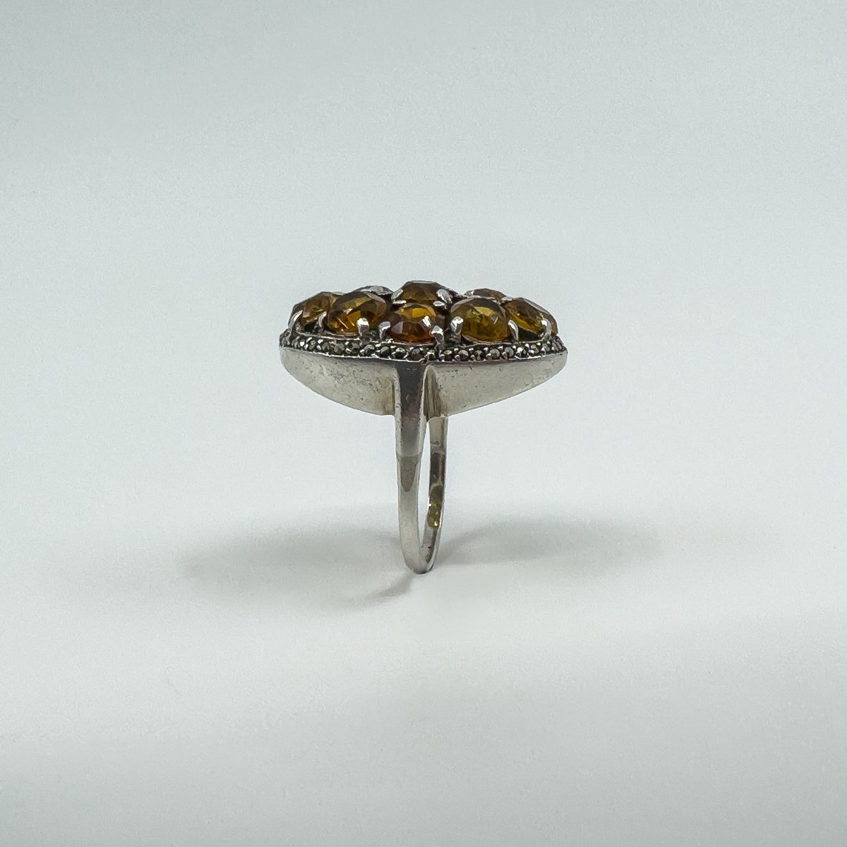 Huge Chunky Sterling Silver 4.50ct Citrine & Marcasite Cocktail Ring Size O - P