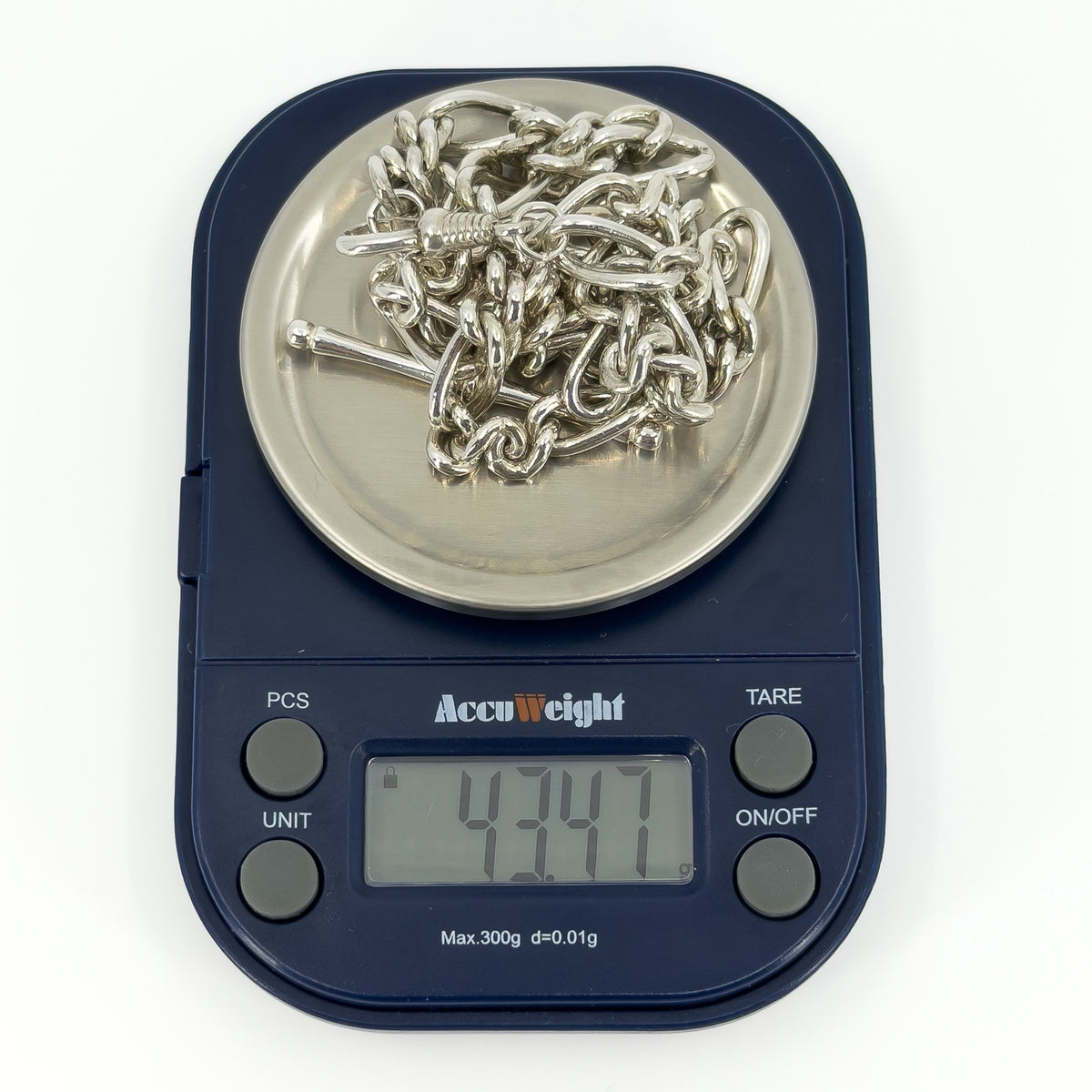 Vintage Sterling Silver Fancy Figaro Link 17” Albert Chain & T-Bar 925