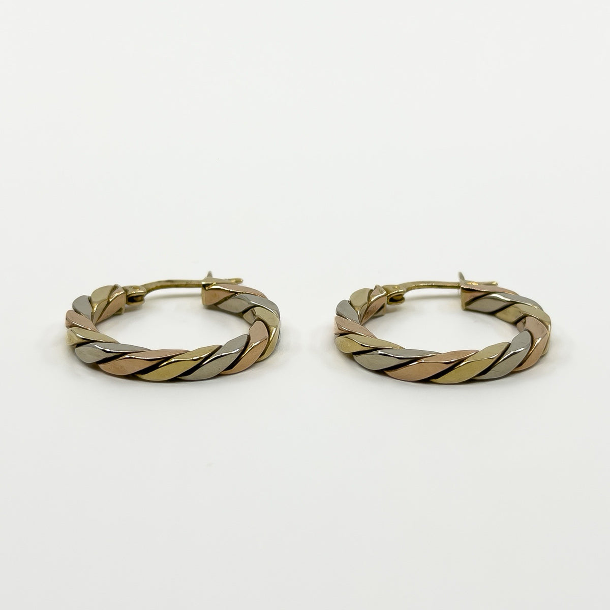 Chunky Vintage 9ct Gold Tri Coloured Twisted Hoop Earrings 375